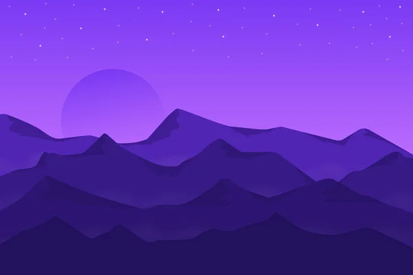 Paisaje Plano Hermosa Naturaleza Montañas Color Púrpura Brillante Niebla — Vector de stock