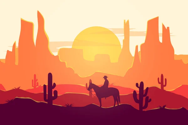 stock vector flat landscape cowboy desert nature beautiful atmosphere during the day