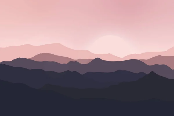 Flat Landscape Sun Rises Beautiful Mountains — Stock Vector