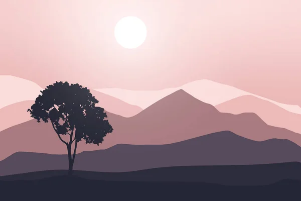 Плоский Пейзаж Красивые Горные Холмы Солнечные Утра — стоковый вектор