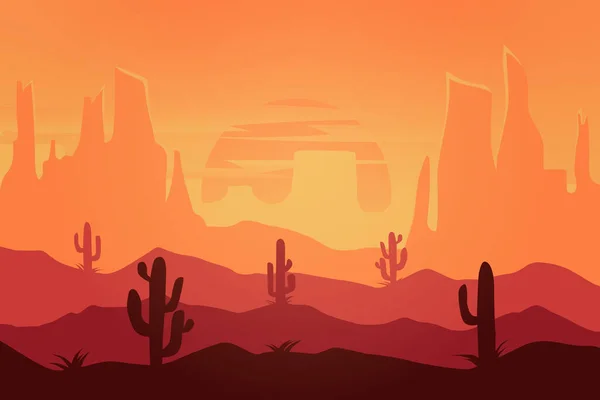 Επίπεδο Τοπίο Έρημος Φύση Άμμος Άγονη Είναι Όμορφη Στο Ηλιοβασίλεμα — Διανυσματικό Αρχείο
