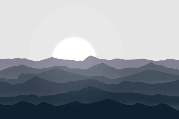 Плоский Пейзаж Яркое Солнце Утренней Природе Горе — стоковый вектор