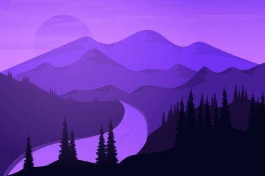 düz manzara güzel dağlar mor renkli nehir akıntısı