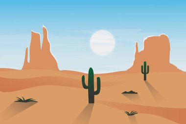 Çöl kum kaktüsündeki kayalık dağ manzarası.