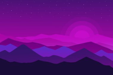 düz manzara güzel soyut doğa dağları mor ve mavi