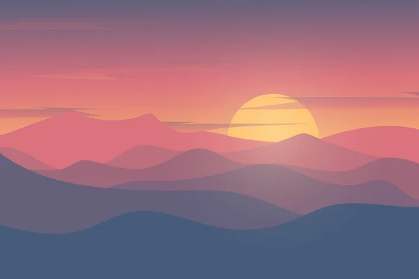 山の上の平らな風景美しい夕日 — ストックベクタ