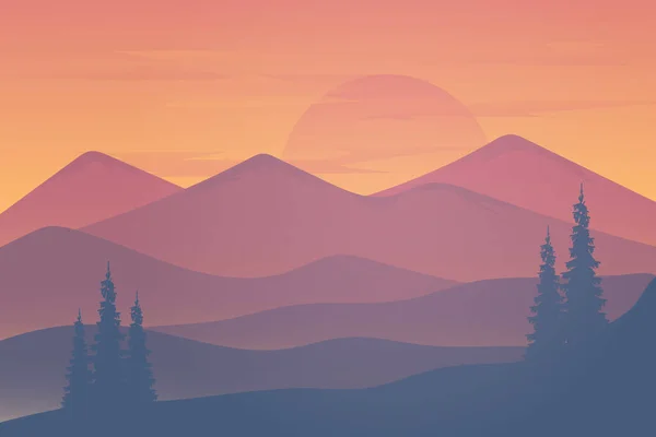 Paysage Plat Les Montagnes Les Forêts Sont Belles Dans Après — Image vectorielle