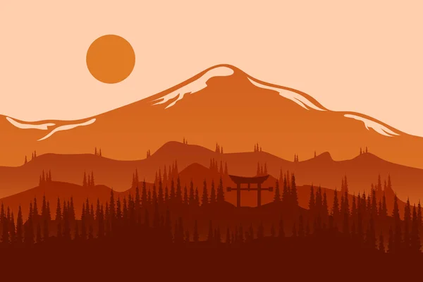 Çok Güzel Turuncu Renkli Sık Ormanları Olan Düz Arazi Dağları — Stok Vektör