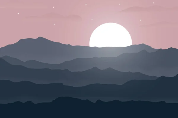 美しい日差しの中の平らな風景の山 — ストックベクタ