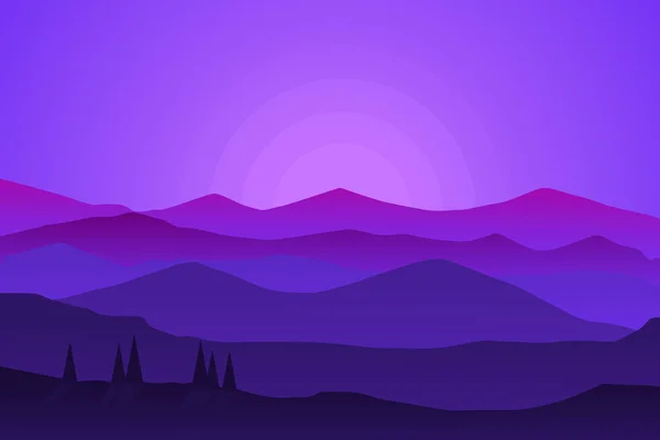 陽射しの強い夜の美しい山の自然 — ストックベクタ