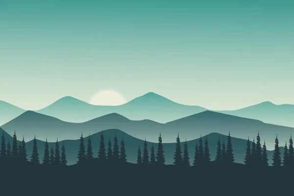 Paysage Plat Nature Verdure Montagnes Soir Clair — Image vectorielle