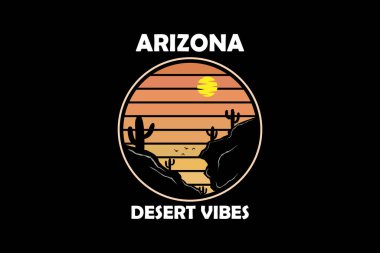 Arizona Çöl Titreşimleri Retro Siluet Tasarımı Manzarası