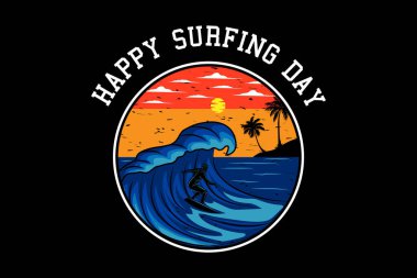 Mutlu sörf günleri geçmişe dönük tasarım manzarası