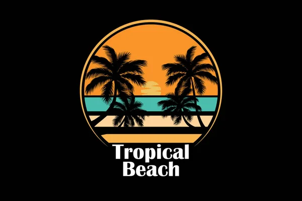 Spiaggia Tropicale Retrò Silhouette Design Paesaggio — Vettoriale Stock
