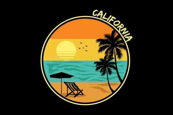 California Playa Retro Diseño Paisaje — Vector de stock