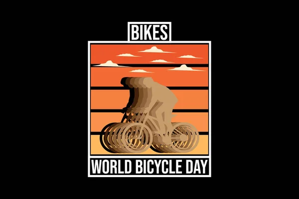 Vélos Journée Mondiale Vélo Paysage Design Rétro — Image vectorielle