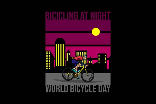 Vélo Nuit Paysage Design Rétro — Image vectorielle