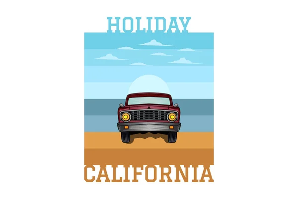 Vacaciones Playa California Retro Diseño Paisaje — Archivo Imágenes Vectoriales