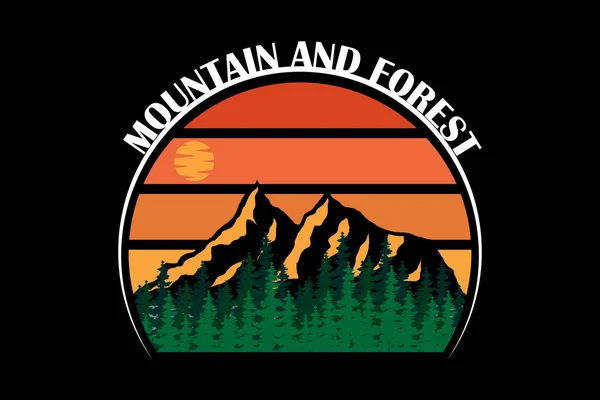 Mountain Forest Retro Design Landscape — Stock Vector