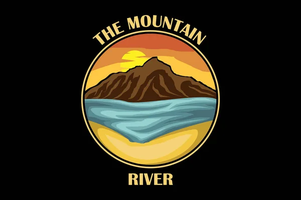 Mountain River Retro Design Landscape — Stock Vector