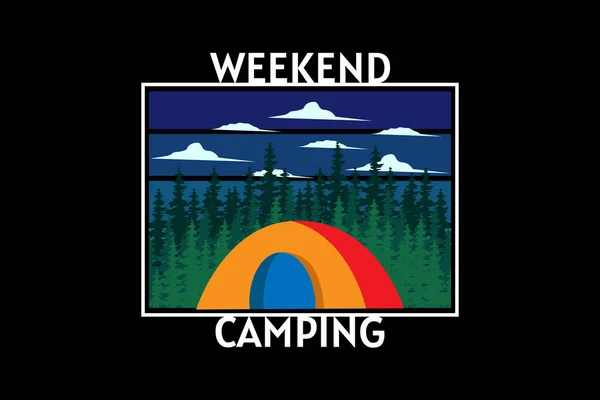 Weekend Camping Retro Design Landscape — Stock Vector