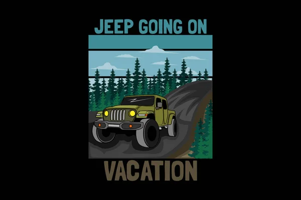 Jeep Vacances Paysage Design Rétro — Image vectorielle