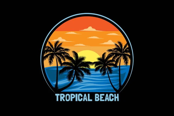 Playa Tropical Paisaje Diseño Retro — Vector de stock