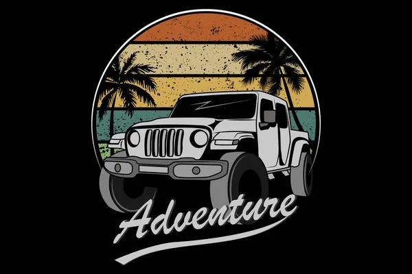 Aventure Jeep Rétro Design Paysage — Image vectorielle