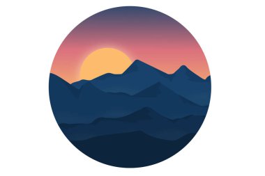 Tişört güzel dağ doğası mavi ve turuncu gökyüzü