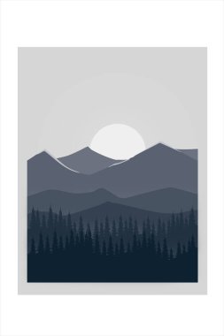 Tişört Dağlardaki sık orman gri ve kahverengi