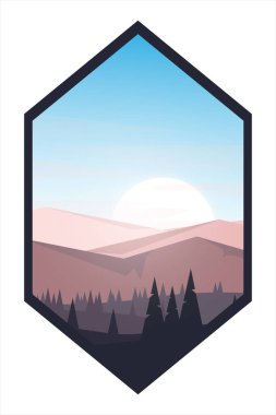 Tişört kare altı dağ ve çam ağaçları temiz gökyüzü