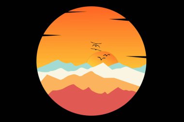 Tişört dağı yaz günbatımı güzel gökyüzü kuşu