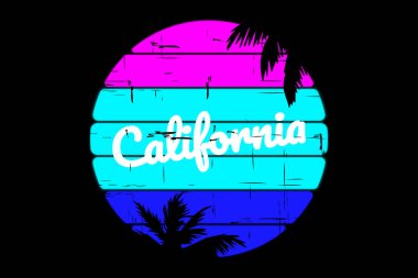 Tişört, siluet, ağaç, hindistan cevizi Kaliforniya plajı. Güzel renk.