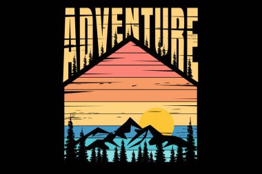 dağ macerası tipografisi çam güneş ışığı antika eski tarz