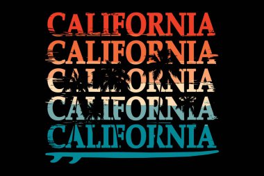 Typography california plaj ağacı suft retro style