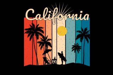 Siluet plaj California günbatımı retro tarzı
