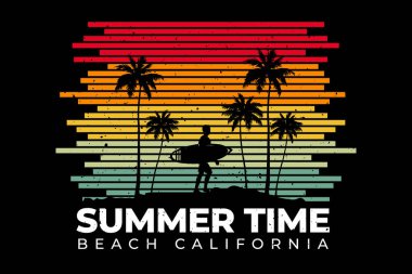 Tişört çizgisi retro stili plaj yaz zamanı California