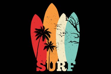 Tişört sörfü plaj palmiyesi retro tarzı