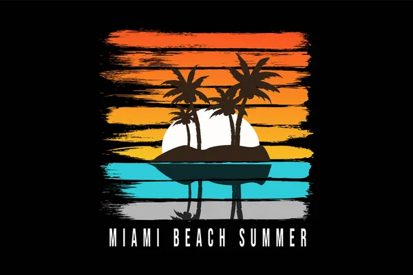 Shirt Titel Miami Beach Summer Color Orange Weiß Blau Grau — Stockvektor