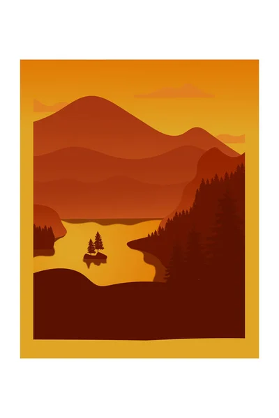 Shirt Lac Montagne Est Brun Orangé — Image vectorielle