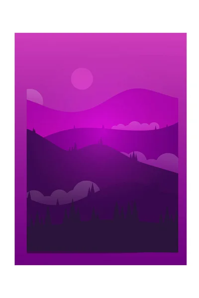 Shirt Purple Gradient Colored Mountains Glowing Very Beautiful — Stock Vector