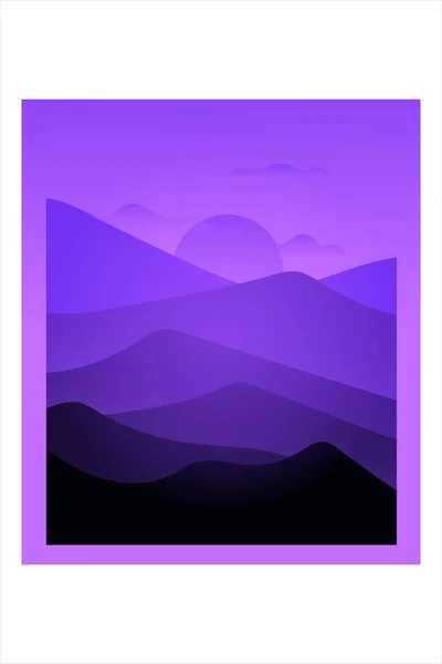 Camiseta Las Montañas Noche Son Color Púrpura Negro — Vector de stock
