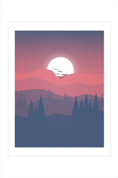 Shirt Montagnes Forêts Soleil Couchant — Image vectorielle