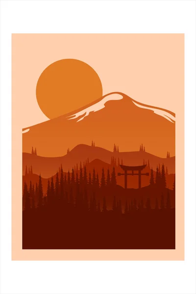 Shirt Forêt Épaisse Avec Montagne Orange — Image vectorielle