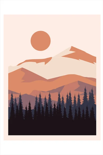 Shirt Abstrait Forêt Montagne Noir Jaune Gris — Image vectorielle