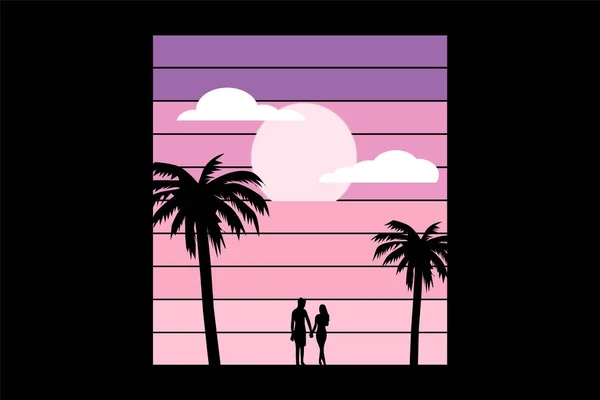 Shirt Ρομαντικό Ζευγάρι Στην Παραλία Ηλιοφάνεια — Διανυσματικό Αρχείο
