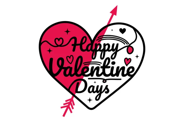 Shirt Happy Valentine Days Farbe Schwarz Und Rot Linie Stil — Stockvektor
