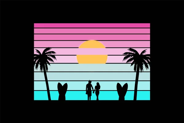 Shirt Strand Romantische Menschen Sonnenschein — Stockvektor