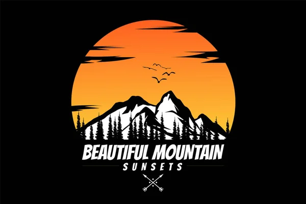 Camiseta Silueta Montaña Naturales Hermosas Puestas Sol Cielo — Vector de stock