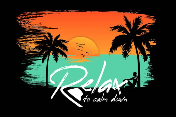 Shirt Silhouette People Relax Brush Sunset Beach — Stock Vector